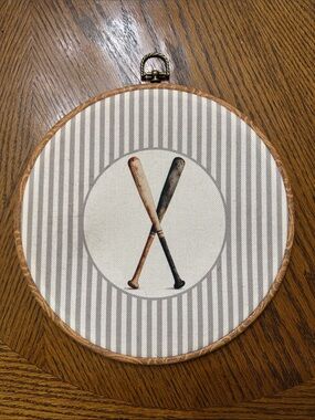 Crossed Baseball Bats Hoop Art - Neutral Striped Wall Hanging
